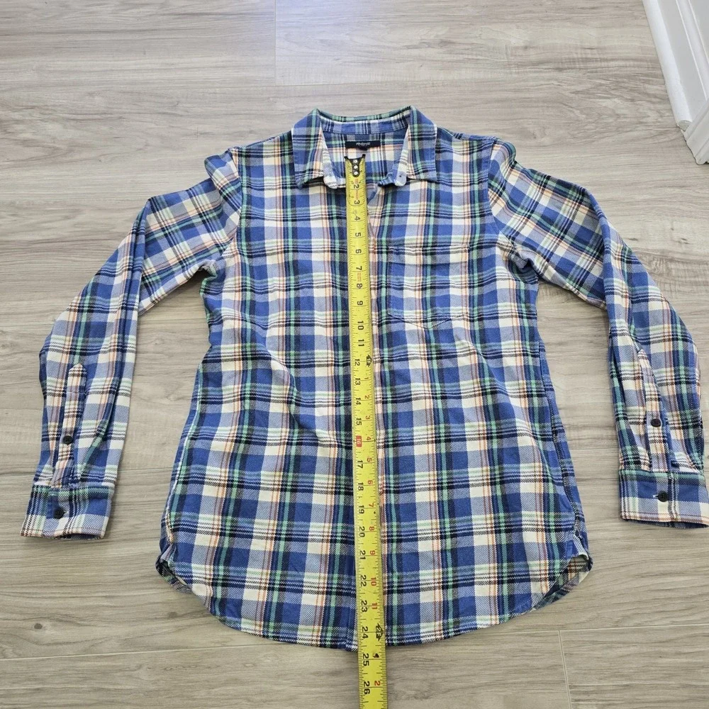 Madewell Top Womens Medium Flannel Plaid Button Front Long Sleeve Blue - Picture 5 of 8